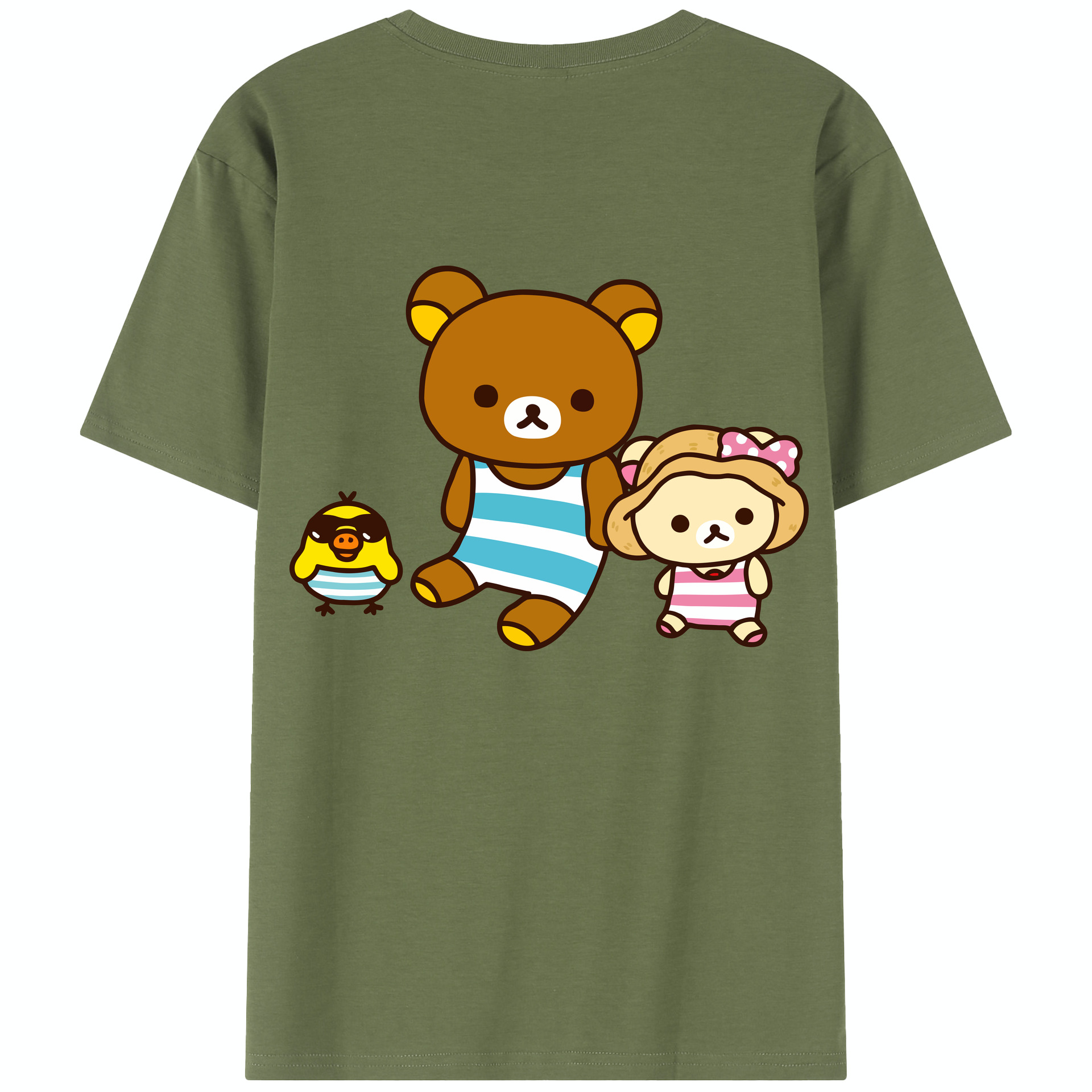 （画像用） リラックマ リラックマ キイロイトリ Rilakkuma Korilakkuma Kiiroitori 綿100％半袖Tシャツ（背面プリント）